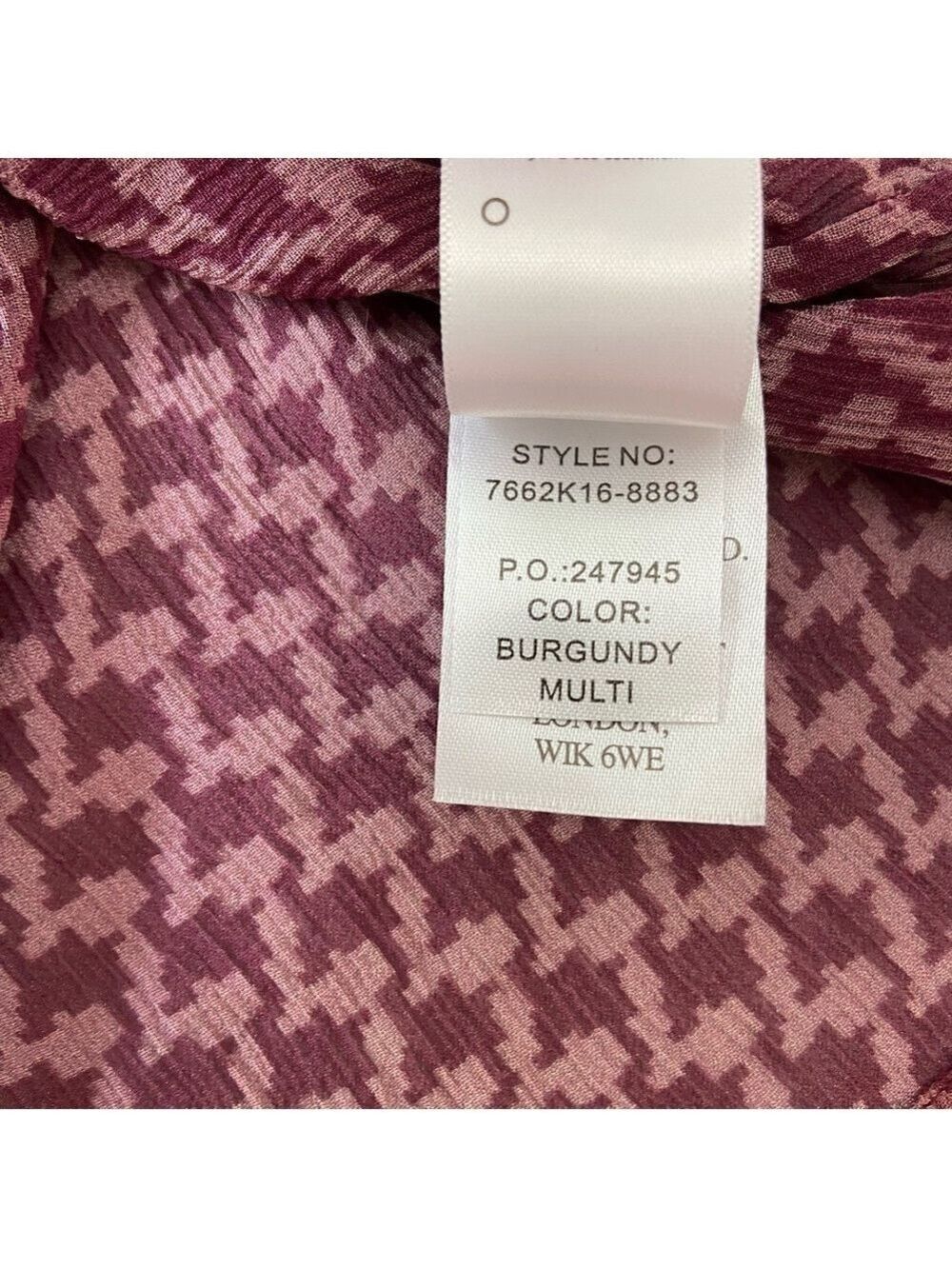 Paige Brea 100% Silk Burgundy Red Houndstooth Blouse Sheer Small houndstooth - Picture 10 of 15